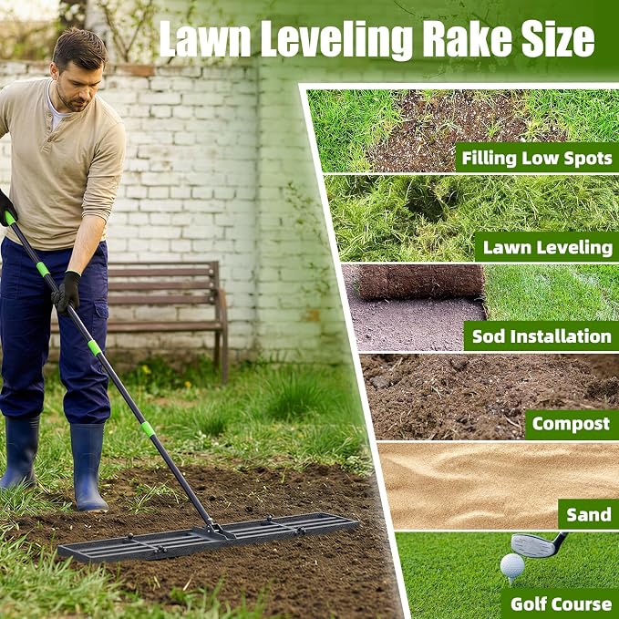 GARDTECH 48x10 Inch Lawn Leveling Rake Heavy Duty Adjustable Handle Yard Tool – Reinforced Steel Landscape Rake for Lawn Leveling, Soil Grading, Golf Course & Backyard Care