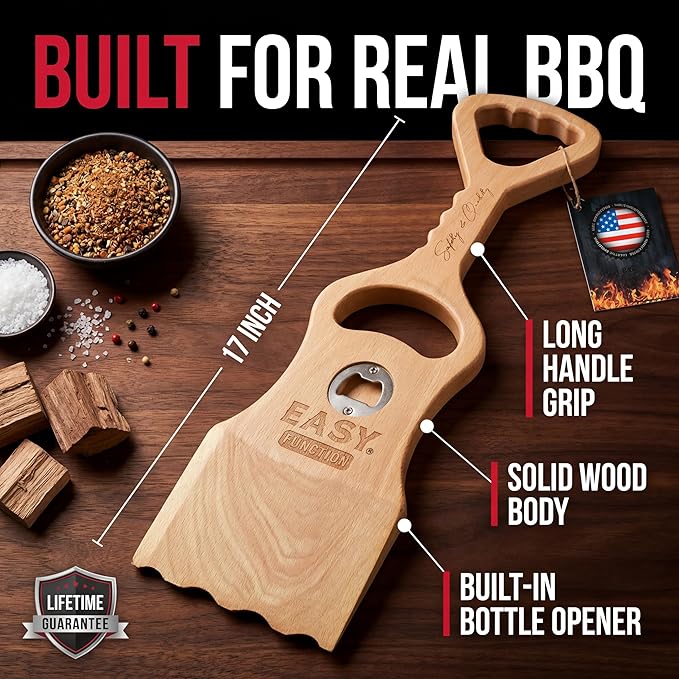 Wood Grill Scraper - Wooden Alternative for A BBQ Grill Brush, Made from Natural Pine Hardwood - Uses The New EasyShape Technology for Safe Cleaning & Bristle Free Barbecue