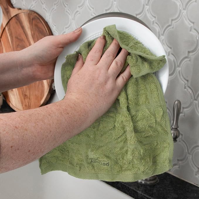 All-Clad Premium Solid Dish Cloth Set: Highly Absorbent, Super Soft - 100% Turkish Cotton Terry Looped, 13"x14" Dish Towels for Cleaning & Drying Dishes, Pans, Glassware, or Counters, 6-Pack, Fennel