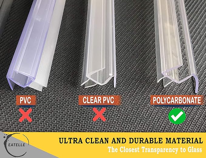 2PACK - eatelle Shower Door Bottom Seal with Drip Rail for 3/8" (10mm) Thick Glass, 36" Long Sweep - Ultra Clear Polycarbonate