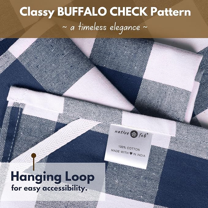 Native Fab 6-Pack Kitchen Towel with Hanging Loop 16x26 inches, Cotton Buffalo Check Kitchen Towels for Cleaning Drying, Washcloths Soft & Absorbent Cloth Rags, Bar Towel, Dish Cloth, Navy