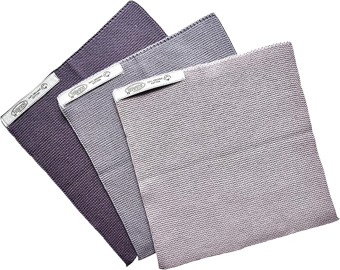 Solwang 3-Piece Danish Cotton Dishcloths in 100% Certified Organic Cotton Made in India (Dusty Purple Organic Combi)