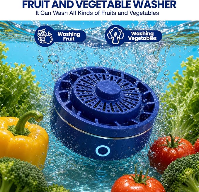 Fruit and Vegetable Washer Purifier, IPX7 Waterproof Wireless Produce Cleaner with OH-ion Disinfection Technology, Removes Wax, Pesticides for Cleaning Fruits, Vegetables, Grains, Rice, and Seafood