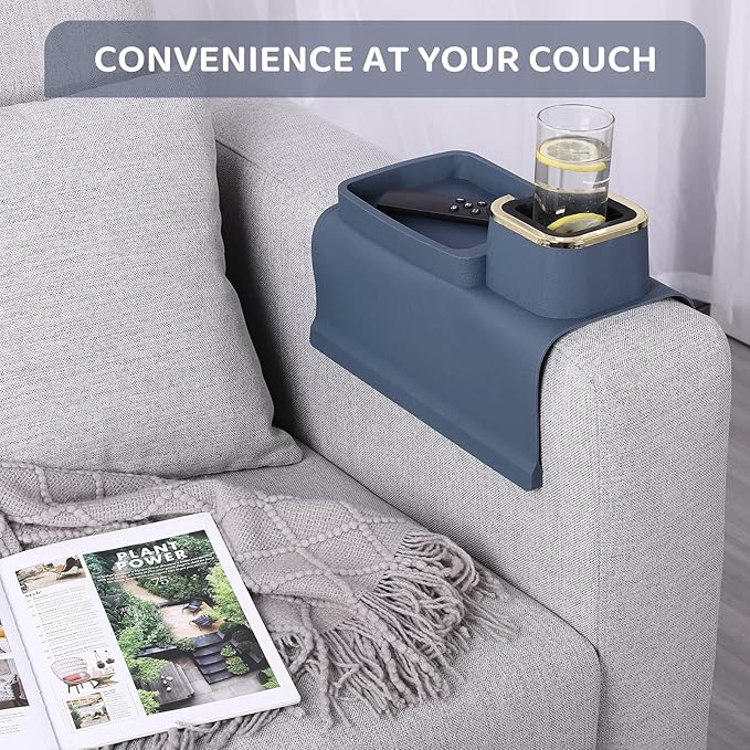 HMASYO Couch Cup Holder Tray - Silicone Sofa Armrest Table Couch Drink Holder and Tray Organizer for Remote Snacks Cellphone, Anti-Spill Anti-Slip Design, Gifts for Family Mom Dad Grandma