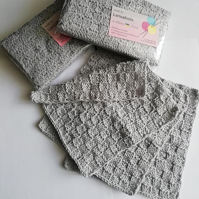 Light Grey Cotton Set 3 Dishcloths Kitchen scowing pad Drink Absorbent Reusable Washcloth Handmade Ecology Rags Knitwear