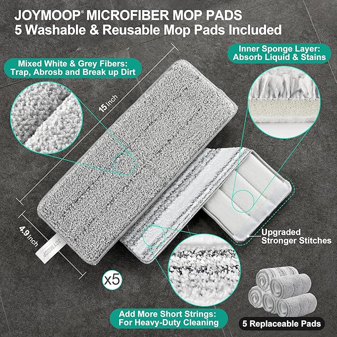 JOYMOOP Mop and Bucket Set – Hands-Free Flat Floor Mop for Household and Commercial Use, with 3 Washable Microfiber Pads, Wet and Dry Cleaning System, Ideal for Home and Office Floors
