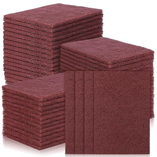 100 Pcs General Purpose Scuff Pads 6 X 9 Inch Red Abrasive Hand Sanding Non-Woven Aluminum Oxide Abrasive Pads Set for Surface Preparation Scuffing Scouring Blending Cleaning