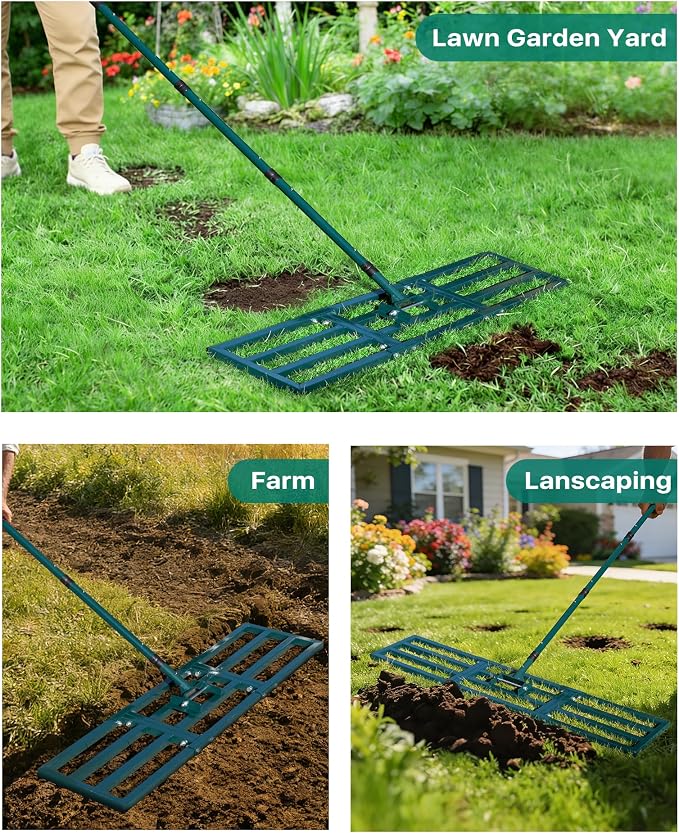 Lawn Leveling Rake 45"x10", Yard Leveling Rake with Wall-Mount Hook, Heavy-Duty Ground Leveler for Soil, Sand, Topsoil, Compost & Fertilizer