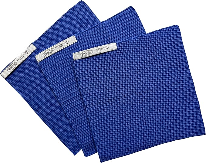 Solwang 3-Piece Danish Cotton Dishcloths in 100% Certified Organic Cotton Made in India (Cobalt Organic Trio)