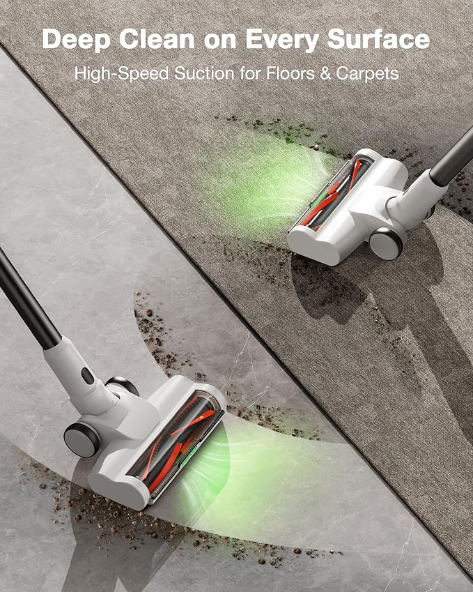 Maircle Cordless Stick Vacuum Cleaner for Home, Lightweight Rechargeable Vacuum with 55min Runtime, Powerful Suction, Green LED Headlight, 9-in-1 Pet Hair Carpet & Hardwood Floor Cleaner
