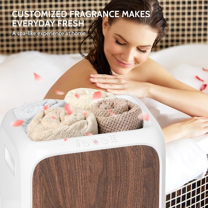 Keenray Towel Warmer Bucket, Luxury Rectangle Towel Warmer for Bathroom with Timer & Delay, Customized Fragrance, Child Lock, Fits 2 Large Towels, Blankets, Bathrobes, Ideal Gift for Him & Her(Brown)