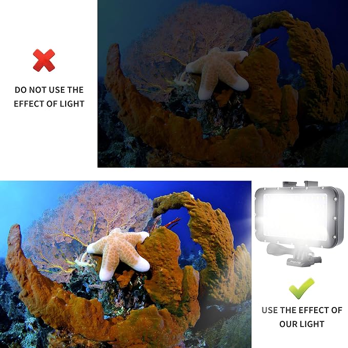 Suptig Video Lighting Dive Light Underwater Lights 72 Led Lights Compatible for Gopro Canon Nikon Pentax Panasonic Sony Samsung SLR Cameras 5 Kinds of Illuminating Colors Waterproof 147ft(45m) Black