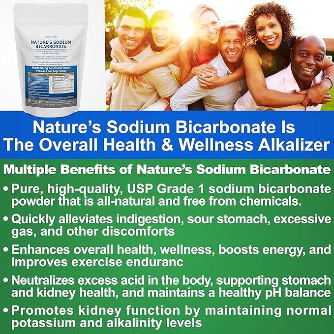 Nature’s Sodium Bicarbonate Organic Use Aluminum Free Baking Soda. No Chemical Pure Baking Soda Powder For Health & Wellness. Sodium Bicarbonate 2 lb