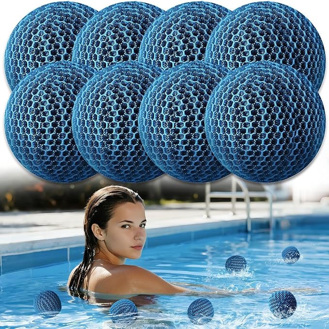 Hot Tub Scum Absorber, Spa & Pool Scum Eliminating Balls,Hot Tub Scum Balls,Scum Sponge for Spa Hot Tub, Hot Tub Accessories, Oil Absorbing Sponge for Hot Tub Skimmer (Blue-8 Pack)