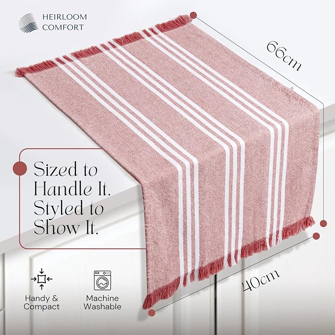 Monochrome Stripe Dish Towels 5 Pack, 16x26 Inch, 100% Cotton, Decorative Fringes, Ultra Absorbent & Reusable, Quick Drying Kitchen Towels for Cleaning, Drying, Easy Care, Rust