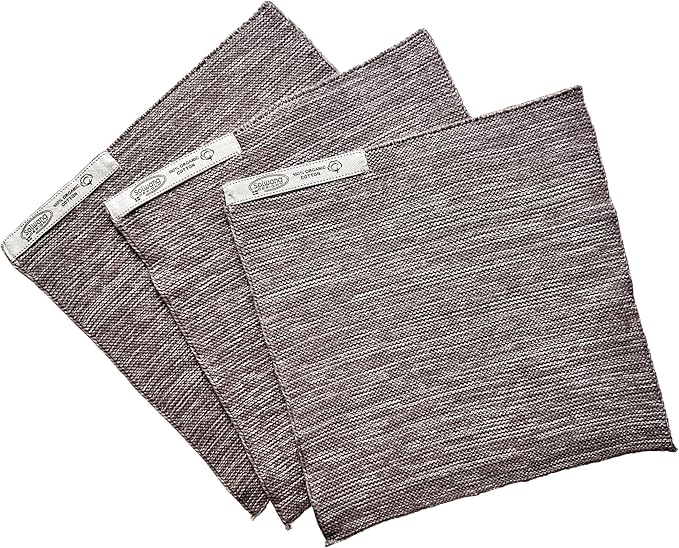 Solwang 3-Piece Danish Cotton Dishcloths in 100% Certified Organic Cotton Made in India (Light Grey/Nature Organic Trio)