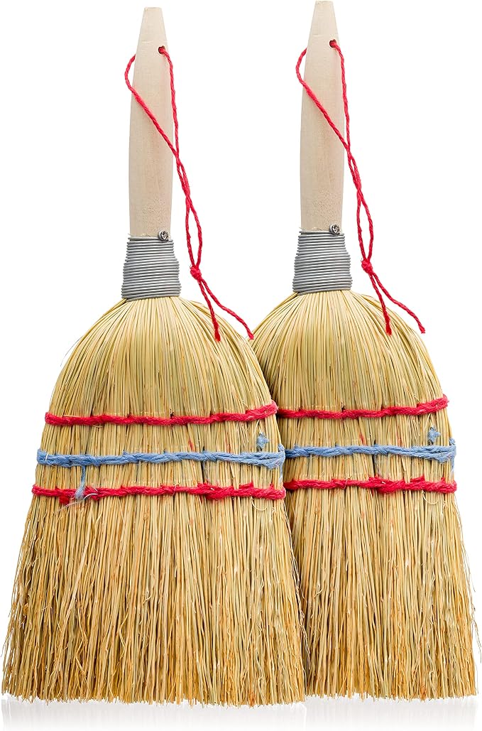 Redecker Hand Brush with Wooden Handle, Rice Straw, Untreated Beechwood, Set of 2, 10-Inches