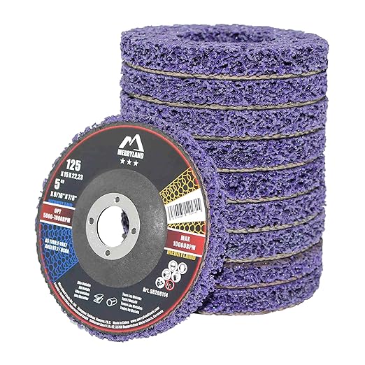 Merryland Strip Disc 5 inch Paint Rust Remover Disc for Angle Grinder, 5inch Purple Strip Wheel 10 Pack, Stripping Wheel Stripper Wheel INOX Stainless Steel Iron Universal, Bravo-Line SB208114-10
