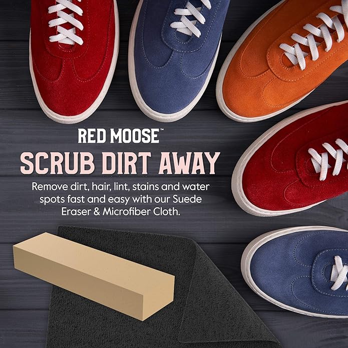 RED MOOSE Shoe & Sneaker Cleaner Kit – Leather, Suede, Nubuck, Canvas & White Shoes with Brush, Foam & Cloth, Made in USA