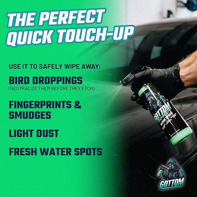 Gottom Detail Spray - Quick & Easy Waterless Detailer - 16 oz - Streak-Free Shine, Removes Prints & Smudges, Clay Bar Lubricant, Wax Support, Safe for Paint, Glass, Trim - Scented with Turbo Tiki