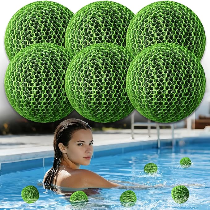 Hot Tub Scum Absorber, Spa & Pool Scum Eliminating Balls,Hot Tub Scum Balls,Scum Sponge for Spa Hot Tub, Hot Tub Accessories, Oil Absorbing Sponge for Hot Tub Skimmer (Green-6 Pack)