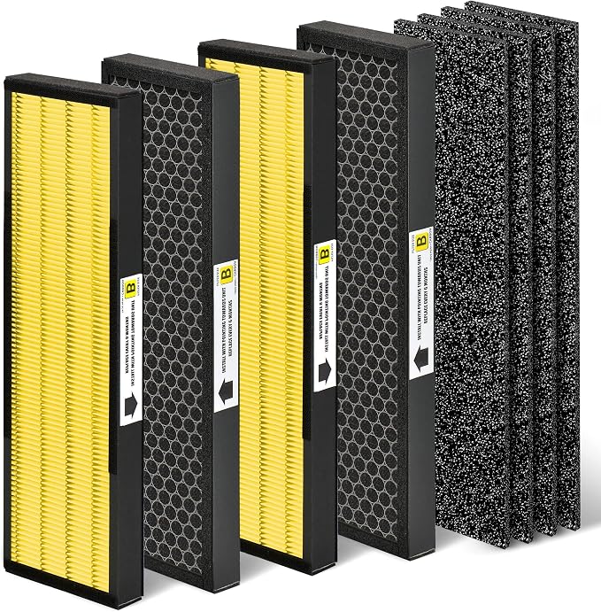 【Upgraded】Nisreen AC4825 Pet Odor Eliminator HEPA Filter B Replacement Compatible with FLT4825 Filter B True HEPA Filter, for Models AC4825E AC4300 AC4900CA AP2200CA, 4 H13 HEPA and 4 Pre-Filters