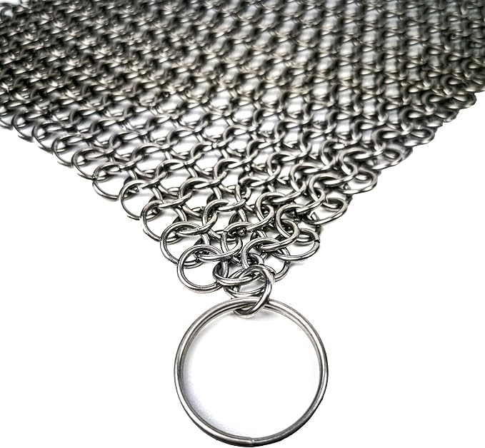 Mythrojan Cast Iron Scrubber 3 Pack Skillet Cleaner 316L Stainless Steel Chainmail Scrubber Scraper for Cast Iron Pre-Seasoned Pans, BBQ Grills, Pot Cookware Cleaning