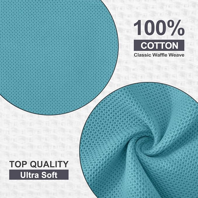 Kitinjoy 100% Cotton Kitchen Dish Cloths (12 X 12 Inches, Lake Blue), 6 Pack Waffle Weave Ultra Soft Absorbent Dish Towels for Drying Dishes Quick Drying Kitchen Towels Dish Rags