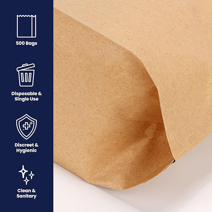 Hospeco KL Waxed Kraft Receptacle Liner Bags, 500 Count - Moisture-Resistant Feminine Hygiene Waste Bags, Fits Sanitary Disposal Units, 7.5 x 10.5 x 3 in