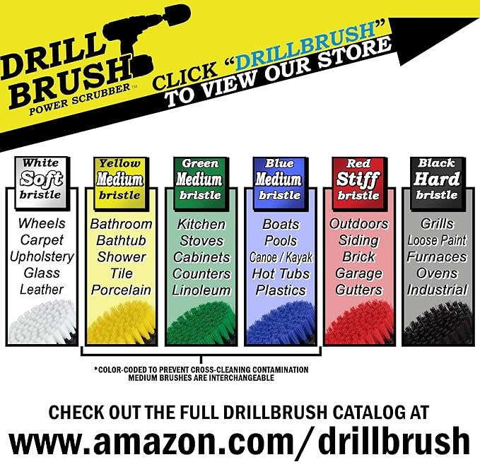 Drill Brush Power Scrubber by Useful Products - 5 Piece Black Drillbrush Ultra Stiff Cleaning Brushes Set - Non Metal Grill Brush Attachment Kit for Cordless Drill - Nylon Grill Grate Cleaner Brushes