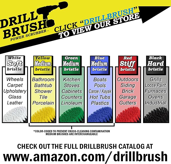 Drillbrush Construction Tools - Soft, Medium, Ultra Stiff - 3 Scrub Brush Kit - Threaded 5/16 x 24 - Fits Electric - Cordless - Air Pneumatic - Dual Action Orbital Polisher Machine - Rotary - Buffer