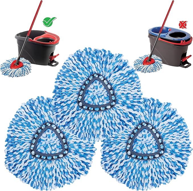 KLEEN HANDLER Microfiber Spin Mop Replacement Head Refills Compatible with O-Cedar EasyWring 1 Tank System, Blue, L (3-Pack)
