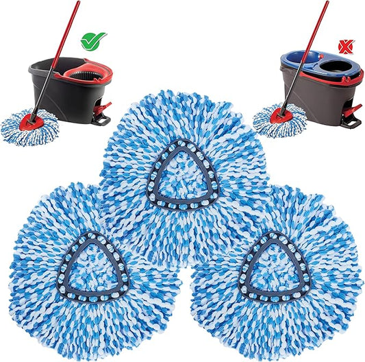KLEEN HANDLER Microfiber Spin Mop Replacement Head Refills Compatible with O-Cedar EasyWring 1 Tank System, Blue, L (3-Pack)