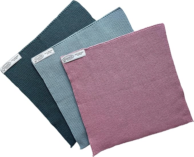 Solwang 3-Piece Danish Cotton Dishcloths in 100% Certified Organic Cotton Made in India (Rose/Sage Organic Combi)
