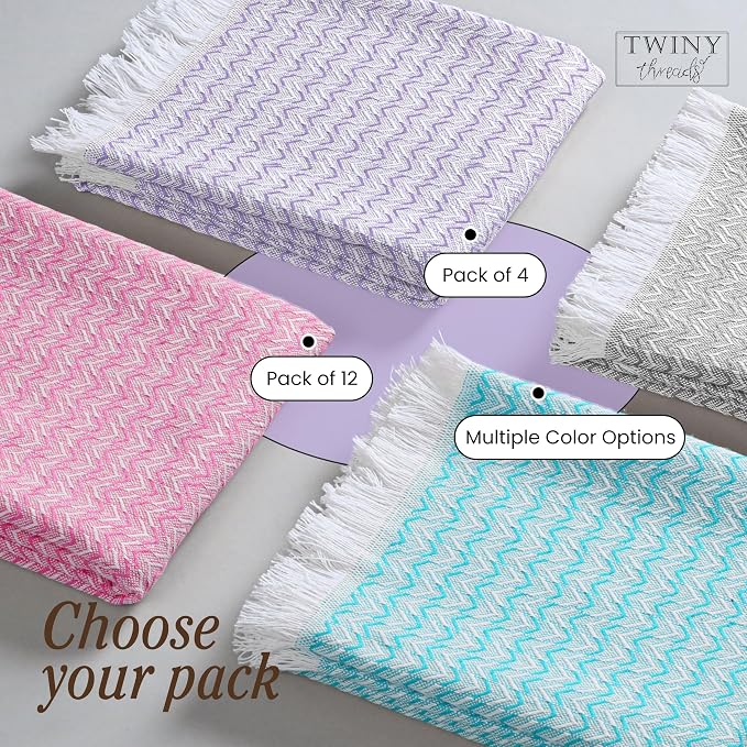 TWINY threads Chevron Weave Kitchen Towel Multi Color Set, Premium 100% Cotton Kitchen Linen, Absorbent, Quick Drying, Machine Washable, Multi Purpose Towel for Drying Dishes, Set of 12, 16"x26"