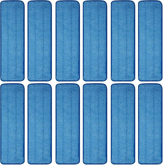 12 Pack of 18 inch Microfiber Mop Pad Universal for Commercial/Industrial/Professional use. Fits 16-18 Inch Heads Heavy Duty Wet & Dry Cleaning Reusable Mop Refills Fit for Most Flat Mops