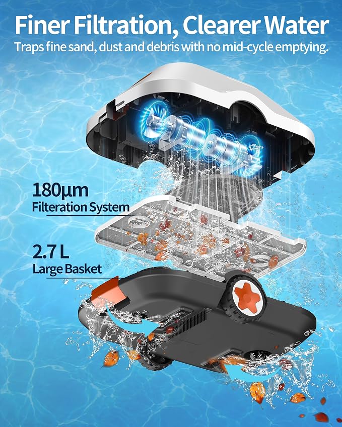 Robotic Pool Cleaner, Automatic Pool Cleaner with 210 Mins Runtime,Cordless Pool Vacuum for Above Ground & Inground Pools Coverage up to 2200 Sq.Ft,Auto-Parking,Easy Retrieve,Light Orange