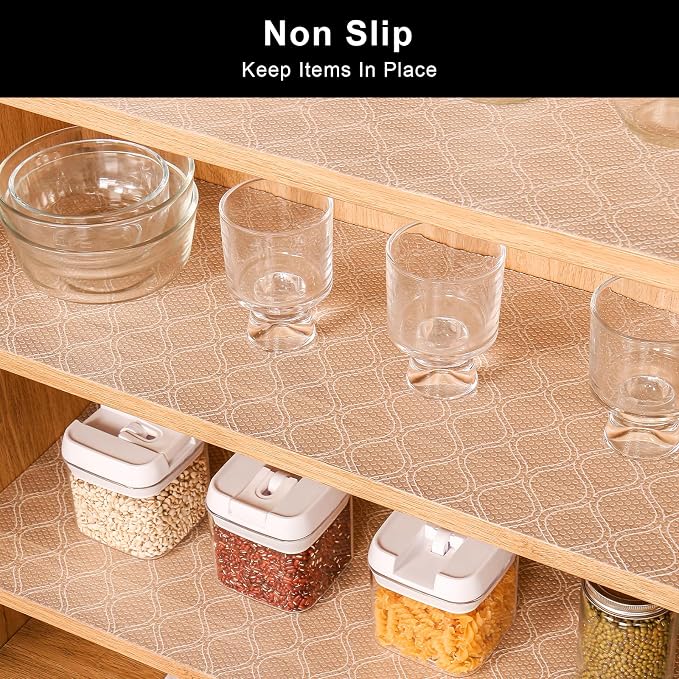 Cooyes Shelf Liner for Kitchen Cabinets Waterproof Kitchen Cupboard Liner Plastic Drawer Mats EVA Material Non Adhesive Fridge Mats for Shelves（17.5" W x 197" L）