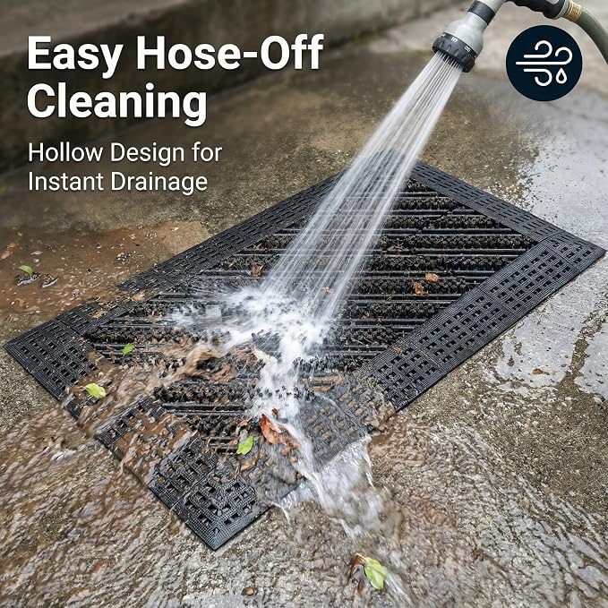 Heavy Duty Outdoor Boot Scraper Mat, 29.5" x 17.5" Mud & Snow Doormat with Stiff Nylon Bristles, Modular Interlocking Shoe Cleaner for Patio, Garage, Garden, High Traffic, 1.37" Thick