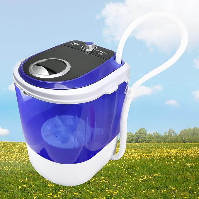 Pyle Upgraded Version Portable Washer - Top Loader Portable Laundry, Mini Washing Machine, Quiet Washer, Rotary Controller, 110V - for Compact Laundry, 4.5 Lbs. Capacity, Translucent Tubs - PUCWM11.5
