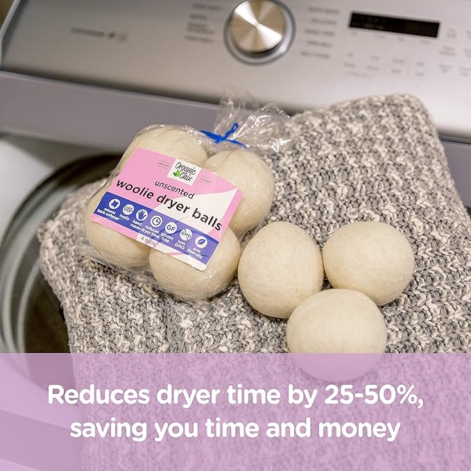 Organic Chix All Natural Unscented Dryer Balls - 100% Pure Wool, Reusable & Natural Alternative to Fabric Softener & Dryer Sheets - Handmade in USA, Non-GMO (4 Pack, 1000+ Loads)