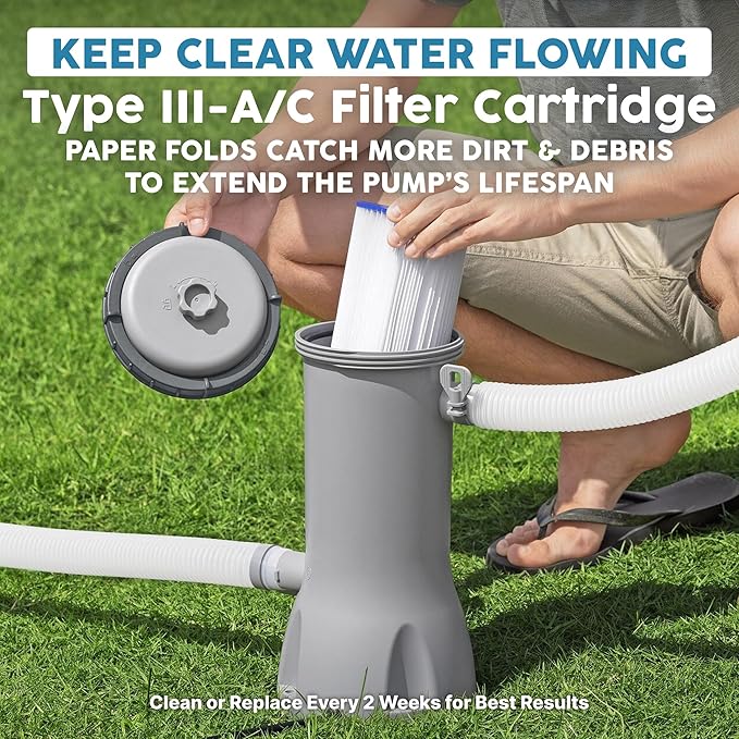 Bestway 1,000 GPH Filter Pump for Above Ground Swimming Pool with Type III-A/C Cartridge