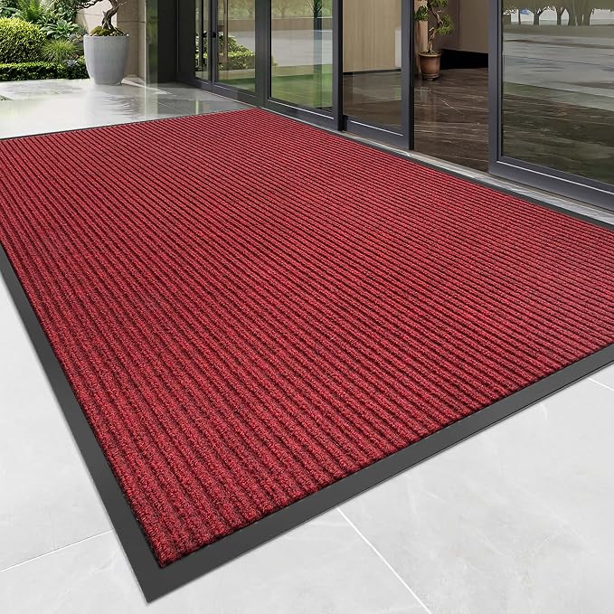 100pointONE Front Door Mat, Heavy Duty Indoor Outdoor Doormat, 96" x 48" Low Profile Outdoor Mats for Home Entrance, Stain and Fade Resistant Welcome Mat Ideal for High Traffic Area, Red