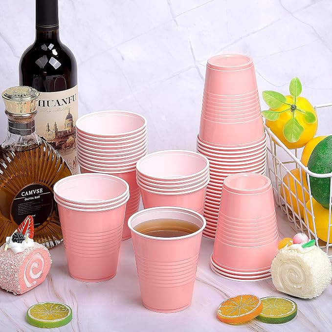 Kochorie 200 Pack Pink Disposable Plastic Cups 12 Ounce Drinking Party Cups Bulk Party Cups for Wedding Birthday Graduation Christmas Parties, Picnics Events