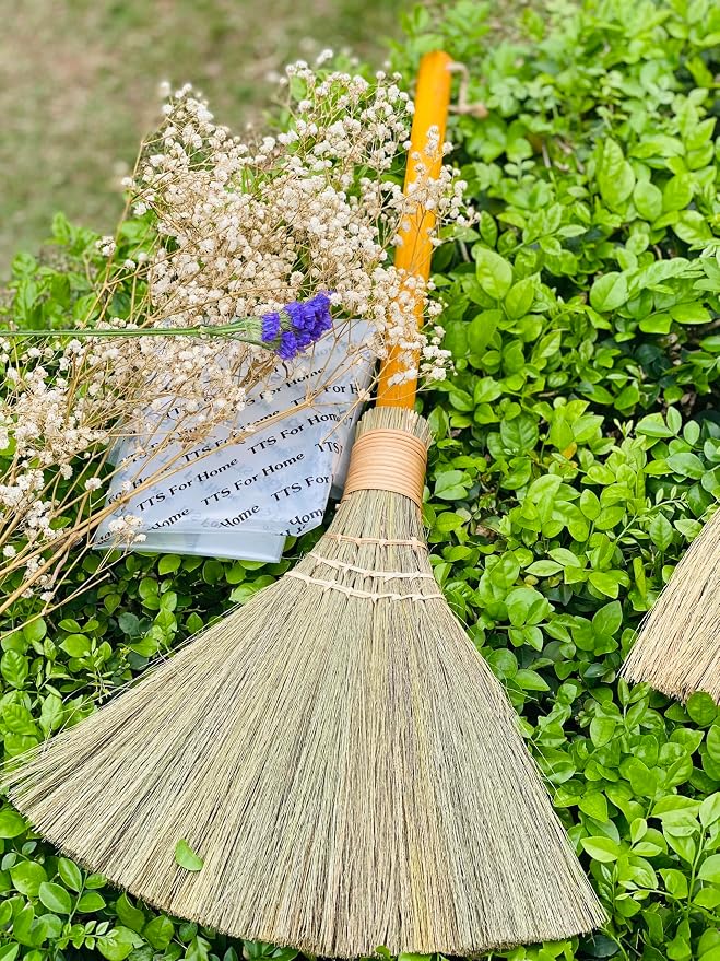 Handmade Whisk Sweeping Orange Broom - Vietnamese Straw Soft Broom - Brooms Decorative 12.2" Width, 28.35" Length