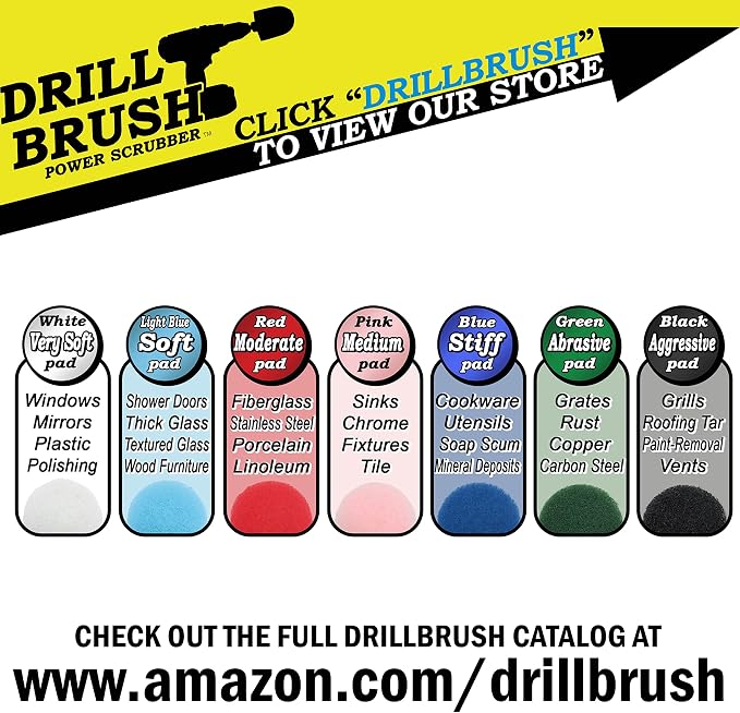 Drill Brush - Kitchen Accessories - Scrub Pads - Shower Cleaner - Bathtub - Bath Mat - Sink - Scrubber - Stove - Oven Rack - Cooktop - Frying Pan - Pots and Pans - Tile - Grout Cleaner - Flooring