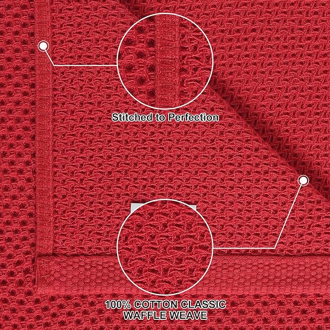 Homaxy 100% Cotton Kitchen Towels and Dishcloths Set, 12 x 12 Inches and 13 x 28 Inches, Set of 8 Bulk Kitchen Towels Set, Ultra Soft Absorbent Dish Cloths for Washing Dishes, Red