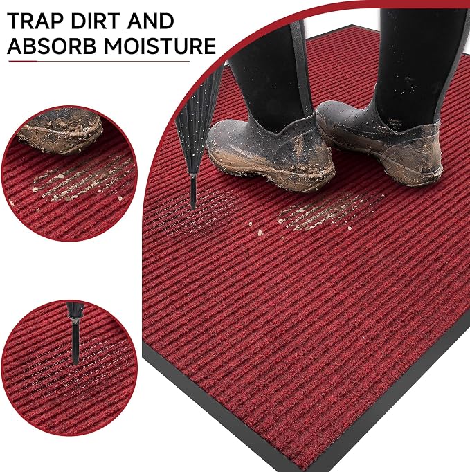 100pointONE Front Door Mat, Heavy Duty Indoor Outdoor Doormat, 72" x 24" Low Profile Outdoor Mats for Home Entrance, Stain and Fade Resistant Welcome Mat Ideal for High Traffic Area, Red