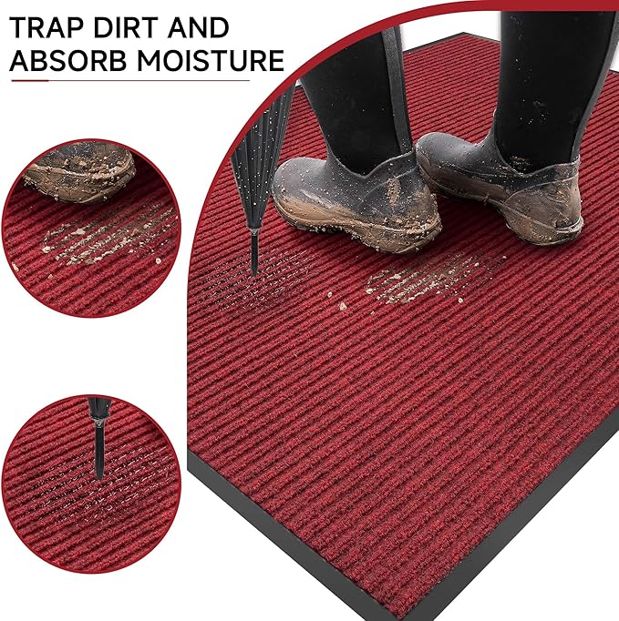 100pointONE Front Door Mat, Heavy Duty Indoor Outdoor Doormat, 60" x 36" Low Profile Outdoor Mats for Home Entrance, Stain and Fade Resistant Welcome Mat Ideal for High Traffic Area, Red