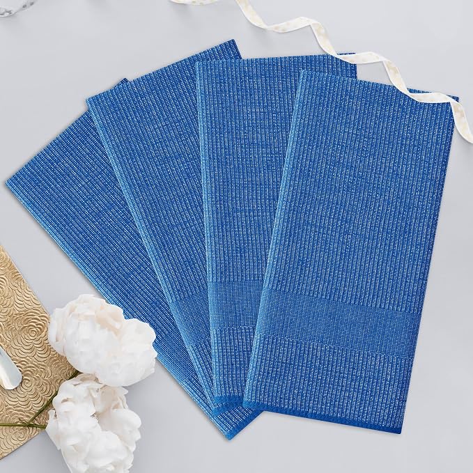 Homaxy Premium Kitchen Towels(18”x 28”, 3 Pack), Large Cotton Kitchen Hand Towels, Flat and Terry Dish Towels, 380 GSM Highly Absorbent Tea Towel Set with Hanging Loop, Blueberry
